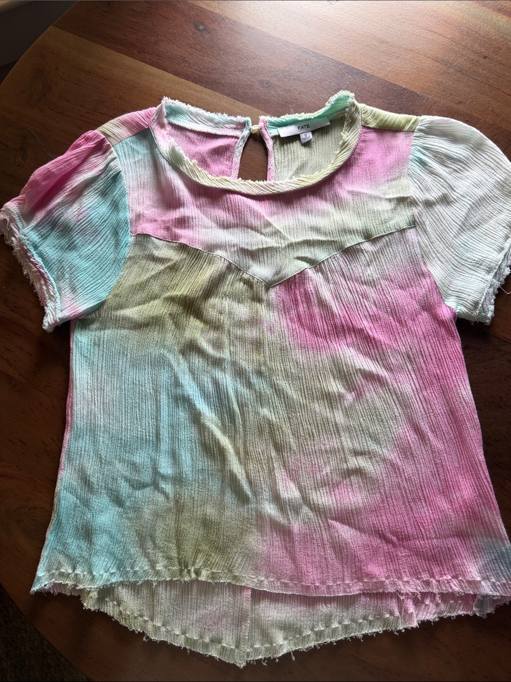 Fate Pastel Tie-Dye Short Sleeve Ruffle Top - Pink, Mint, Cream
